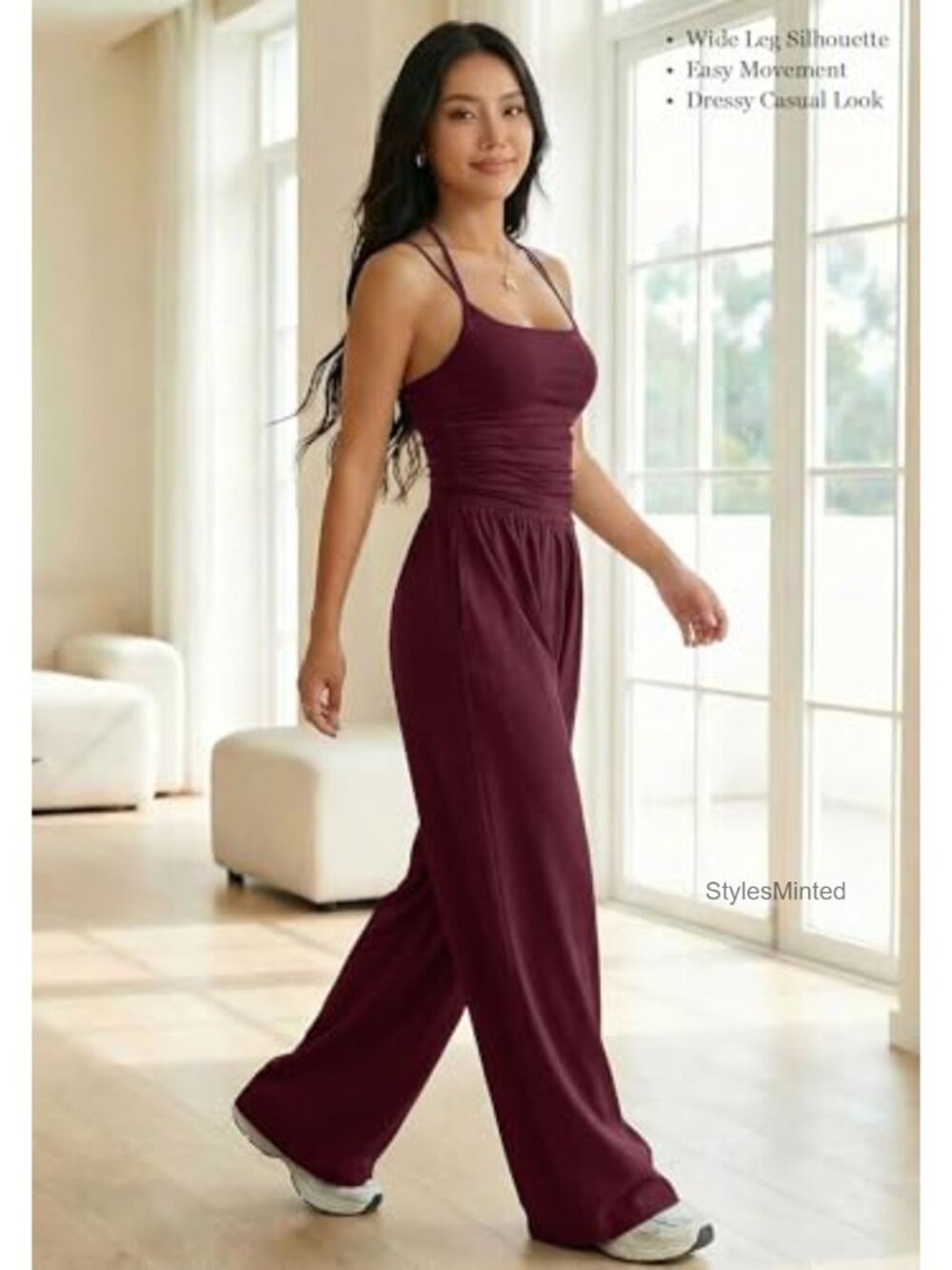 Wide Leg Spaghetti Strap Jumpsuit Backless One Piece Outfit Vacation - Picture 2 of 6